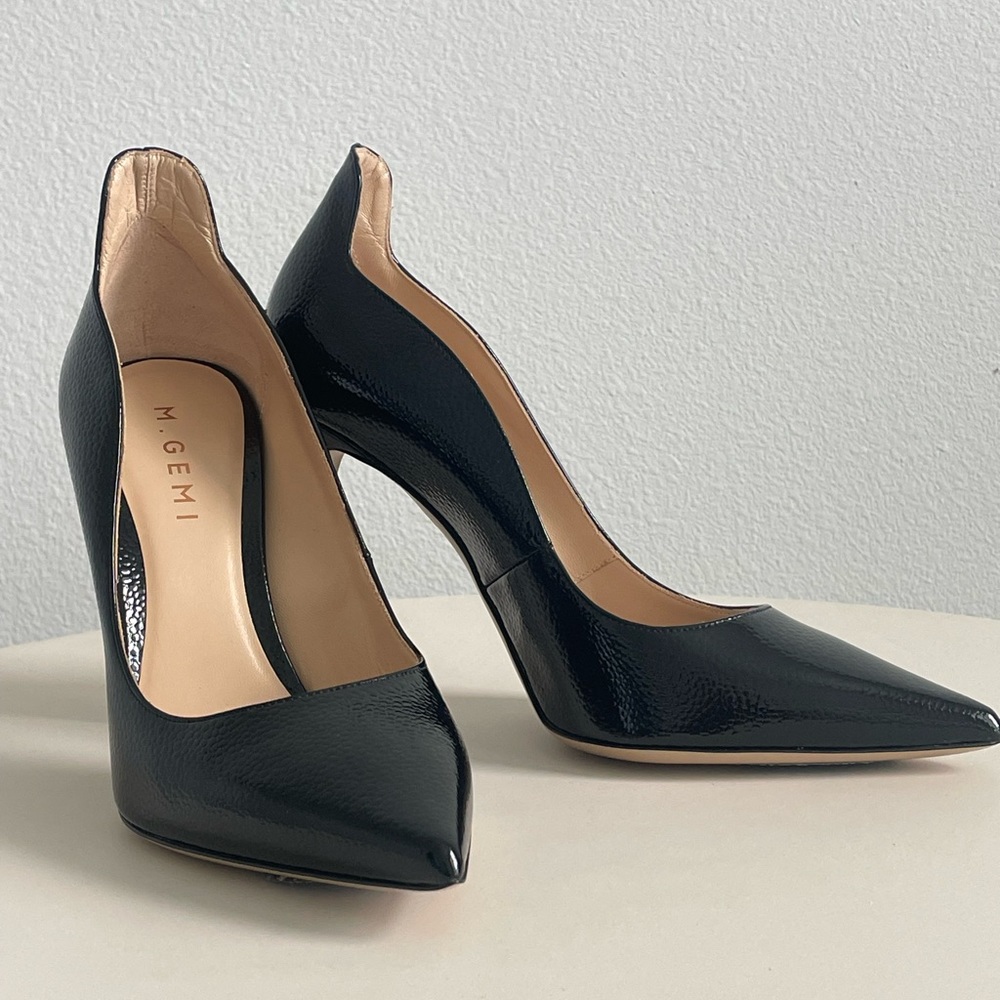 M. Gemi Brivido Black Patent Textured Heels Sz 37.5 IT|EU